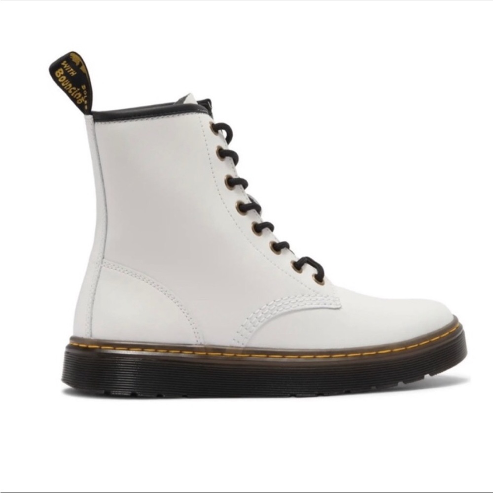 DR. MARTENS Zavala Combat Boot in White Leather Size 10 8 Eyelet NWOT
